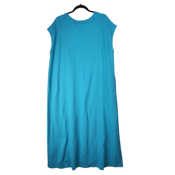 J. Jill Wearever Maxi A-Line Dress XL Blue Cap Sleeves V-Neck Double Face Jersey - Picture 2 of 11